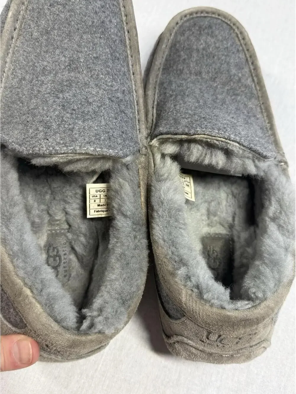 UGG Ascot Moccasins Slippers Men Sz 8/40.5 EU Gray Wool Sheepskin Sherpa Camping